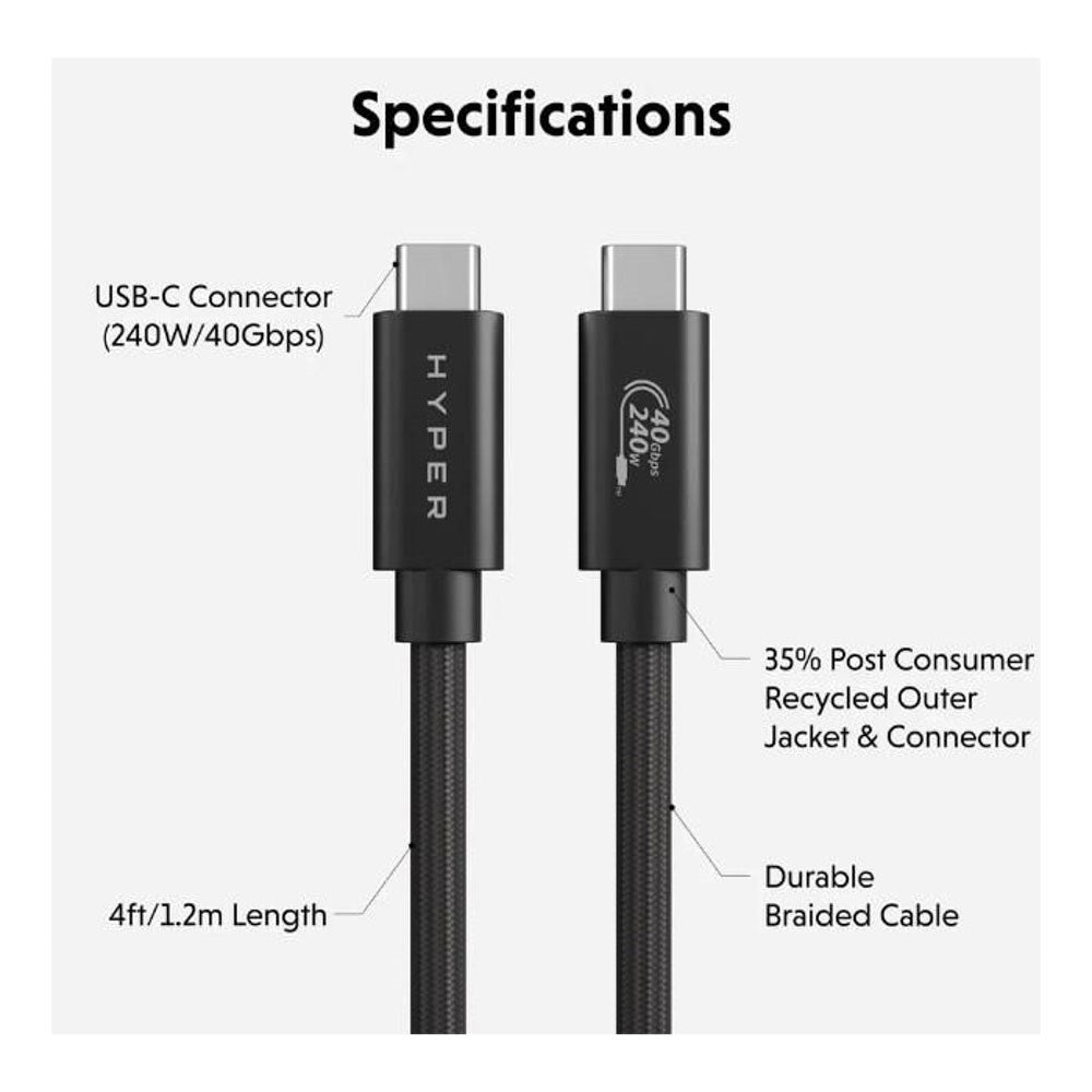 Hyper HyperDrive 240W USB-C til USB-C Kabel - 1.2m - Svart