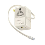 Baseus EnerCore 70W 6-i-1 Reiseadapter m. Uttrekkbart USB-C Kabel - Hvit