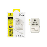 Baseus EnerCore 70W 6-i-1 Reiseadapter m. Uttrekkbart USB-C Kabel - Hvit