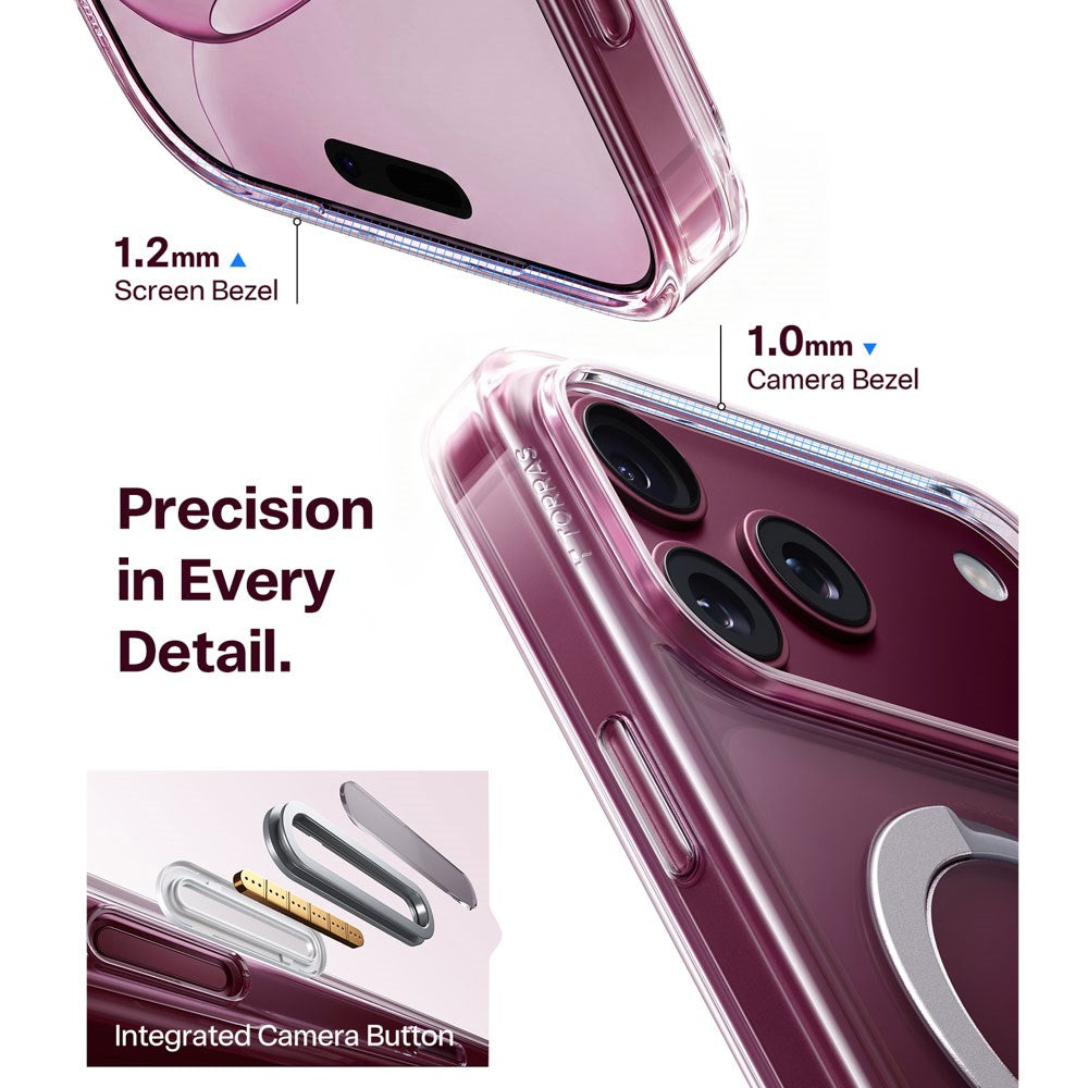 iPhone 18 Pro Max / 17 Pro Max TORRAS Ostand Q3 Spin Deksel - MagSafe Kompatibel - Gjennomsiktig