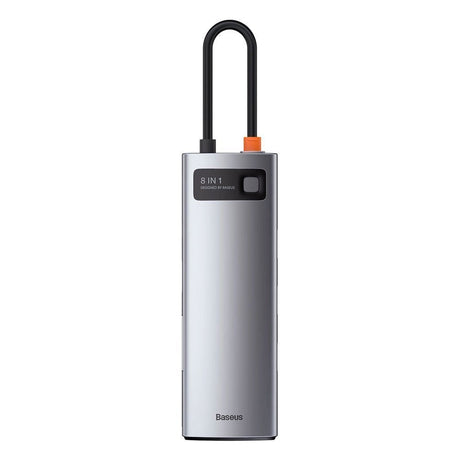 Baseus 8-i-1 USB-C Multiportadapter med 3 x USB-A 1 x USB-C 1 x HDMI 1 x SD-Kortleser 1 x MicoSD-Kortleser 1 x RJ45 - Grå