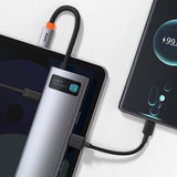 Baseus 8-i-1 USB-C Multiportadapter med 3 x USB-A 1 x USB-C 1 x HDMI 1 x SD-Kortleser 1 x MicoSD-Kortleser 1 x RJ45 - Grå
