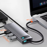 Baseus 8-i-1 USB-C Multiportadapter med 3 x USB-A 1 x USB-C 1 x HDMI 1 x SD-Kortleser 1 x MicoSD-Kortleser 1 x RJ45 - Grå