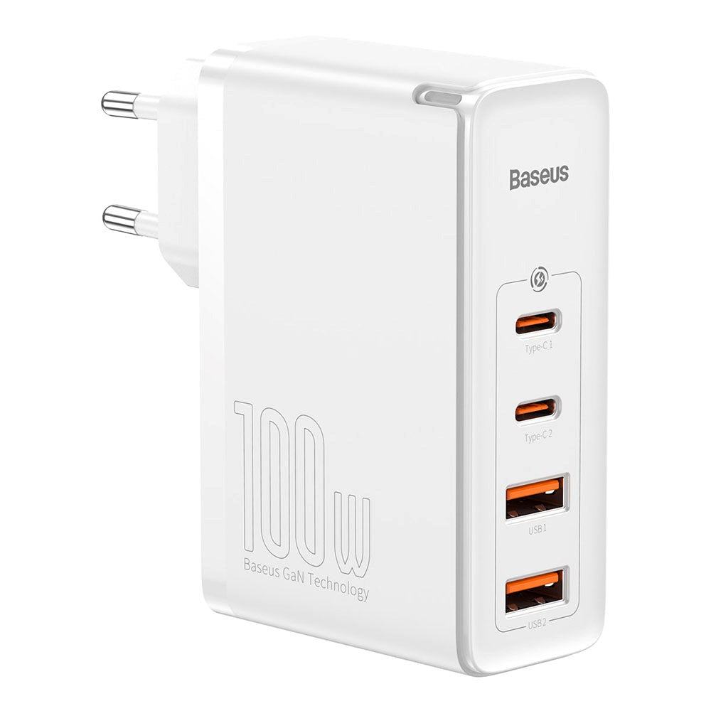 Baseus 100W PD GaN² Pro Hurtiglader - Vegglader med 2 x USB-C og 2 x USB-A - Hvit