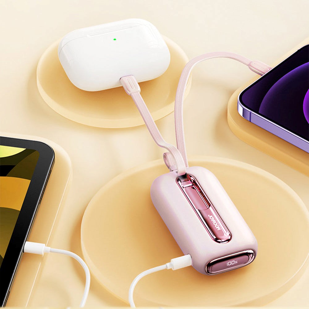 Joyroom JR-L012 Powerbank 22,5 W USB-C PD m. Innebygd USB-C & Lightning-kabel - 10000 mAh - Rosa