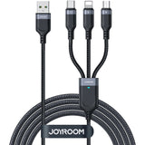 Joyroom 3-i-1 Nylon USB-C / Lightning / Micro USB Kabel -1,2m - Svart