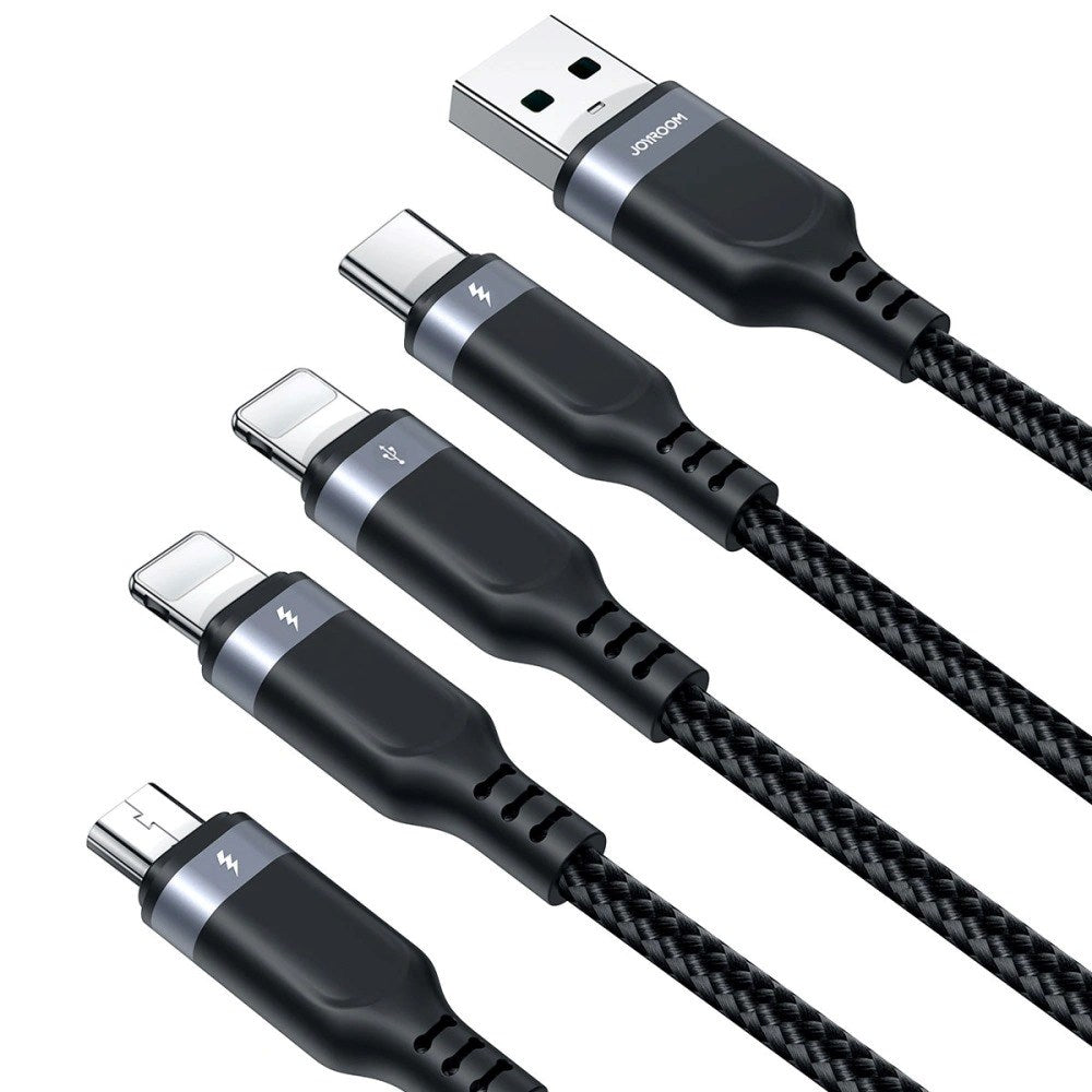 Joyroom 4-i-1 Nylon USB-C / 2 stk Lightning / Micro USB Kabel - 1,2m - Svart