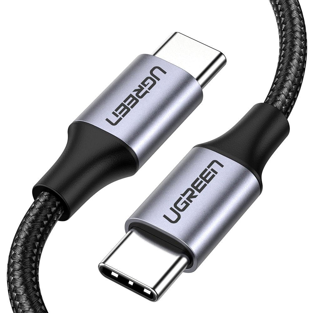 Ugreen 1 meter USB-C til USB-C Flettet Nylonkabel 60W - Svart / Grå