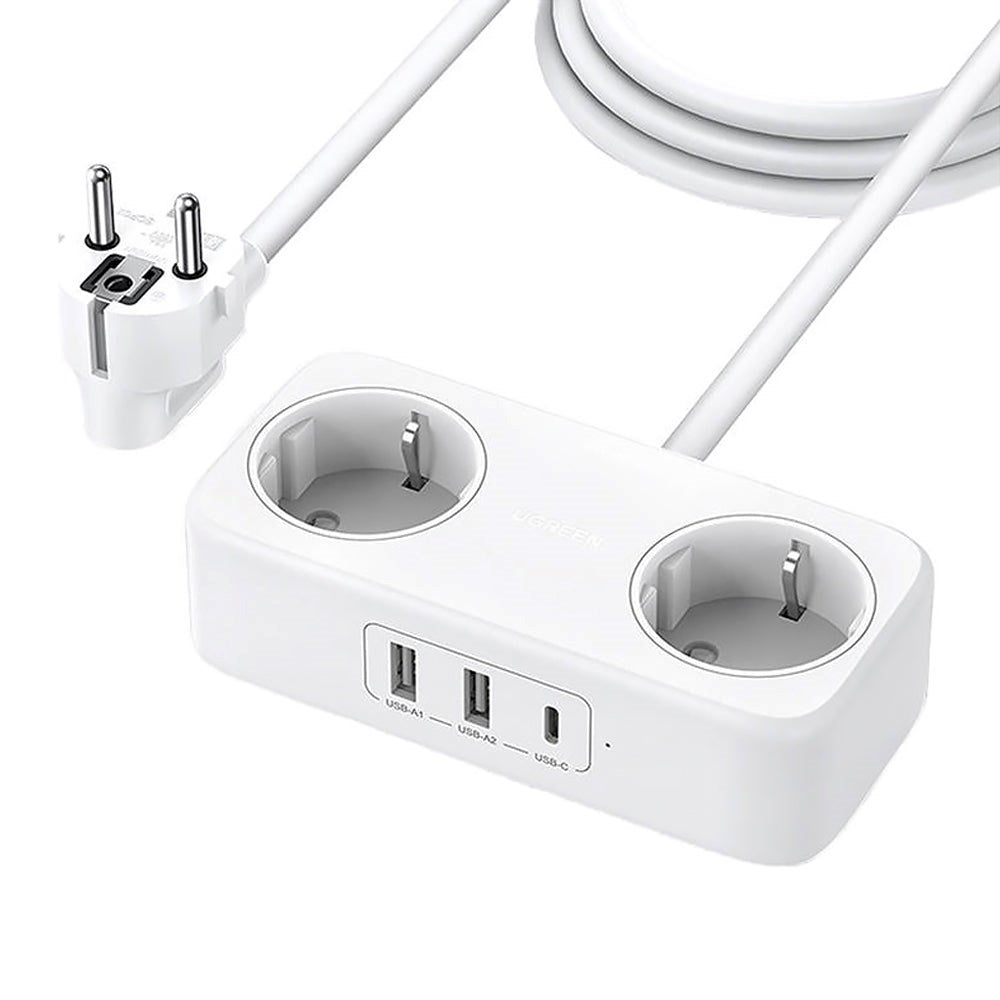 UGREEN DigiNest Life Socket med USB - 2 x USB-A og 1 x USB-C - Hvit