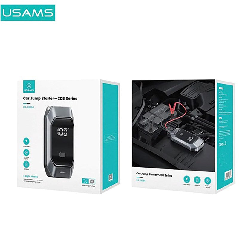 USAMS US-ZB284 15W Powerbank med Startkabler for Bil 8.000 mAh USB-C - Grå