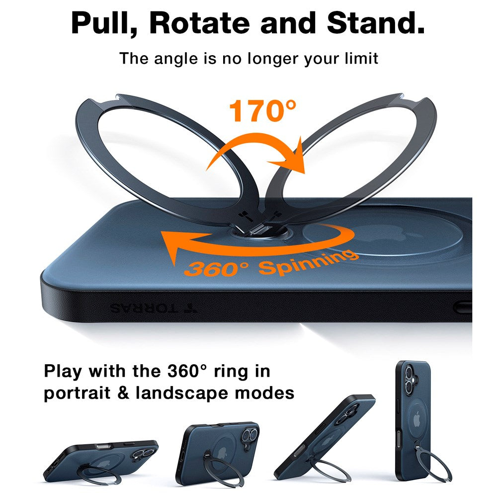 TORRAS iPhone 16 Plus Hybrid Plast Deksel m. Ståfunksjon - MagSafe Kompatibel - Svart