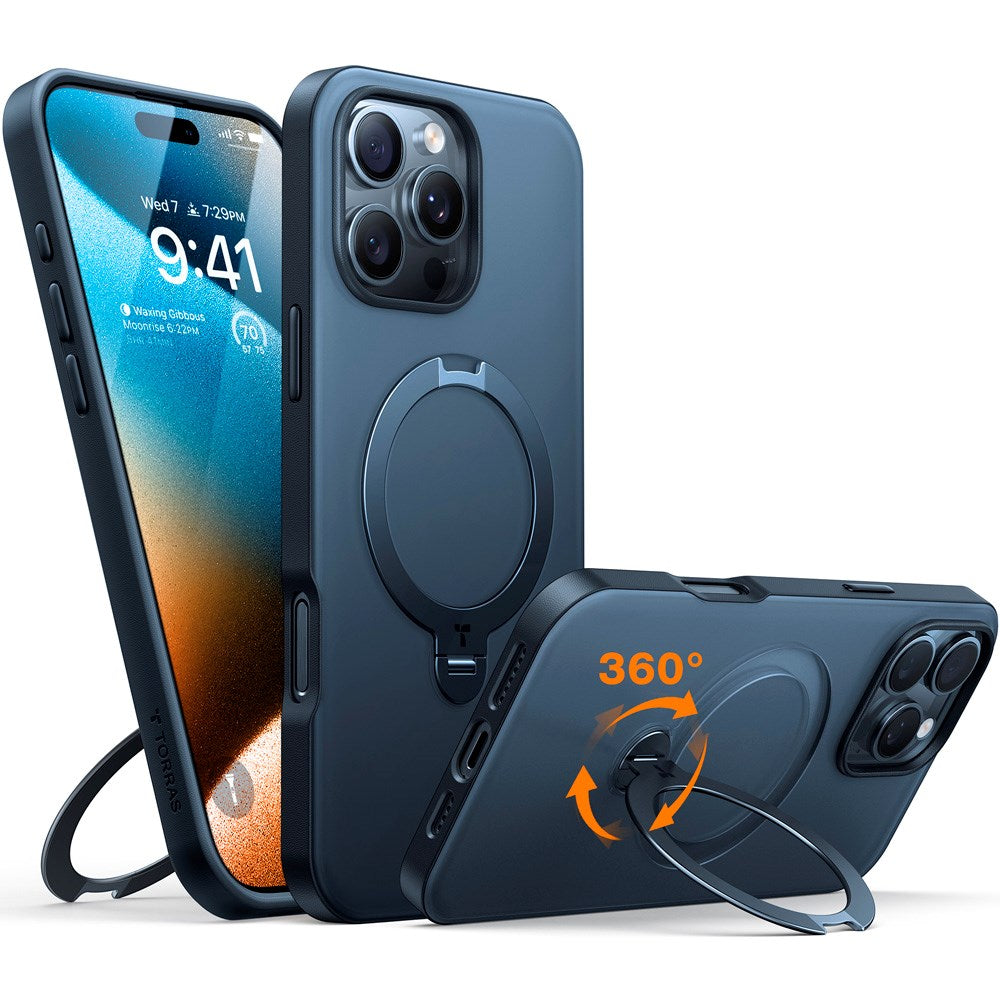 TORRAS iPhone 16 Pro Max Hybrid Plast Deksel m. Ståfunksjon - MagSafe Kompatibel - Svart