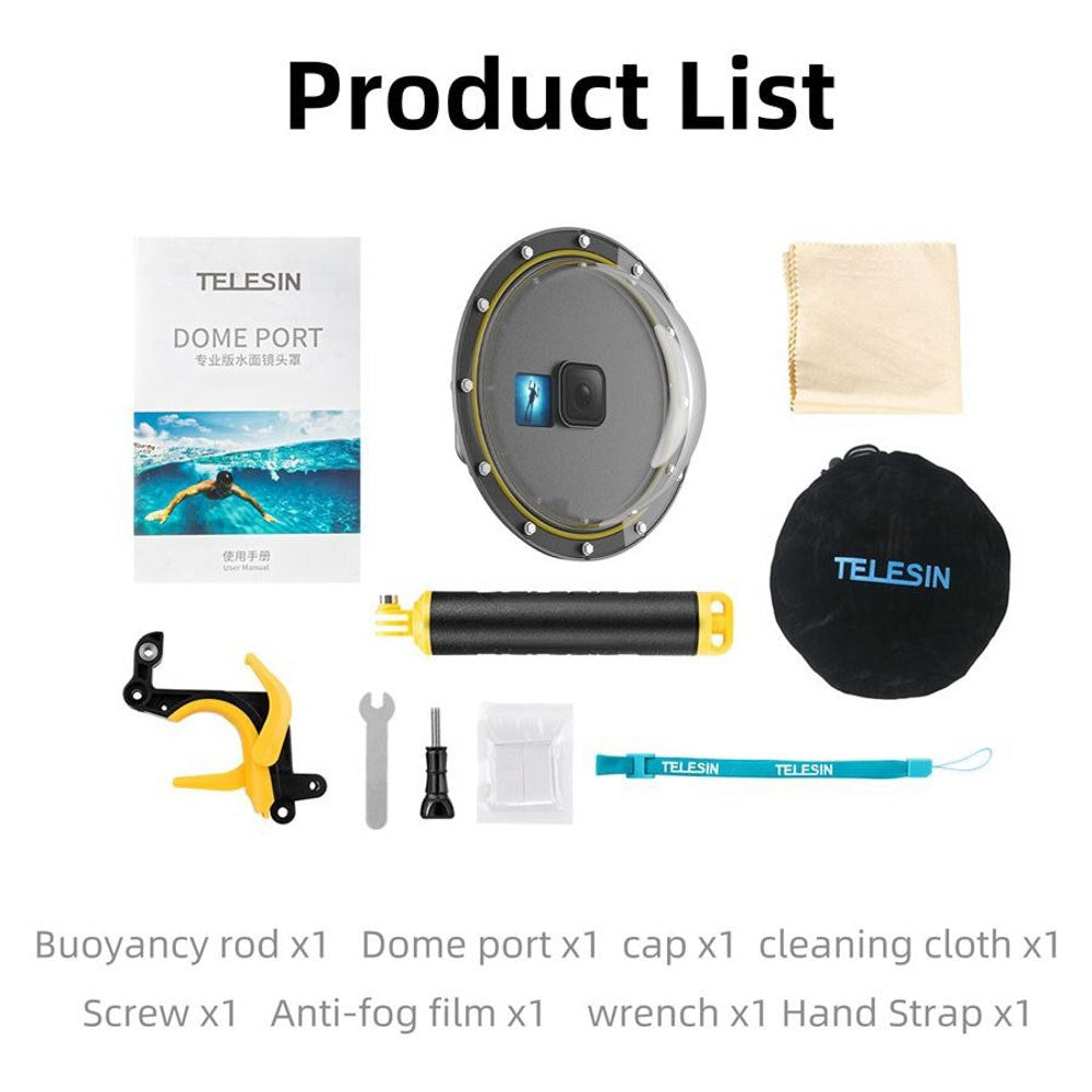 TELESIN Vanntett Dome Etui med Håndtak for GoPro Hero 9 / 10 / 11 / 12 / 13 - Gjennomsiktig / Svart