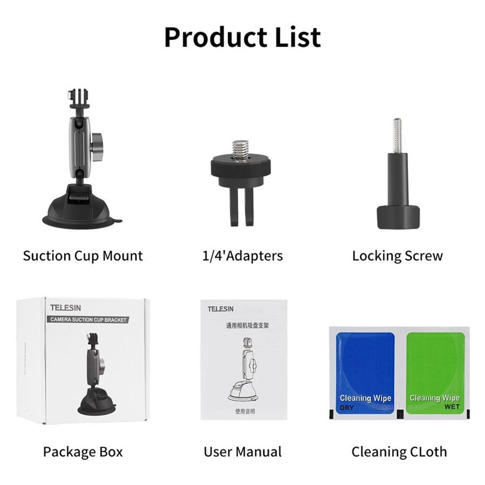 TELESIN Sugekoppfeste for Actionkamera & Smarttelefon - Svart