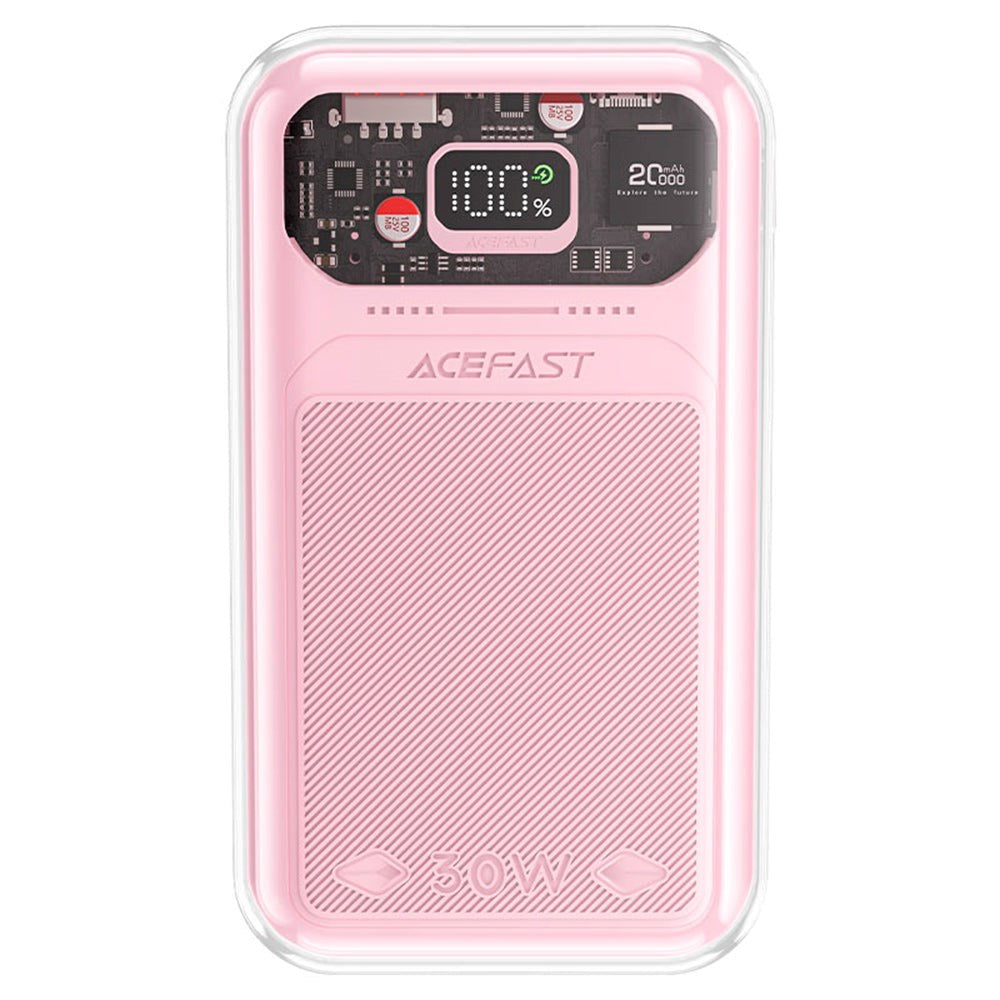 Acefast Sparkling Series Powerbank med USB-A og USB-C 30W - 20 000 mAh - Rosa