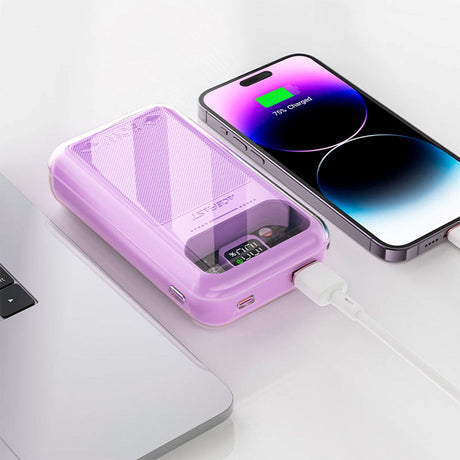 Acefast Sparkling Series Powerbank med USB-A og USB-C 30W - 20 000 mAh - Rosa