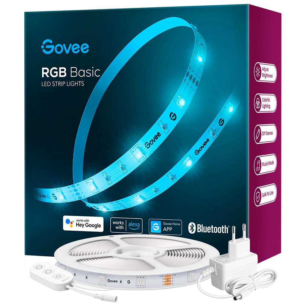 Govee Smart Wi-Fi + Bluetooth RGB LED Strip Lights 5m - Hvit