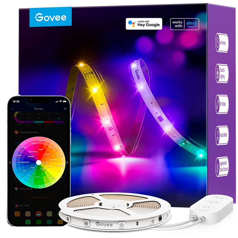 Govee Basic Wi-Fi + Bluetooth RGBIC LED Strip Lights - 5m - Hvit