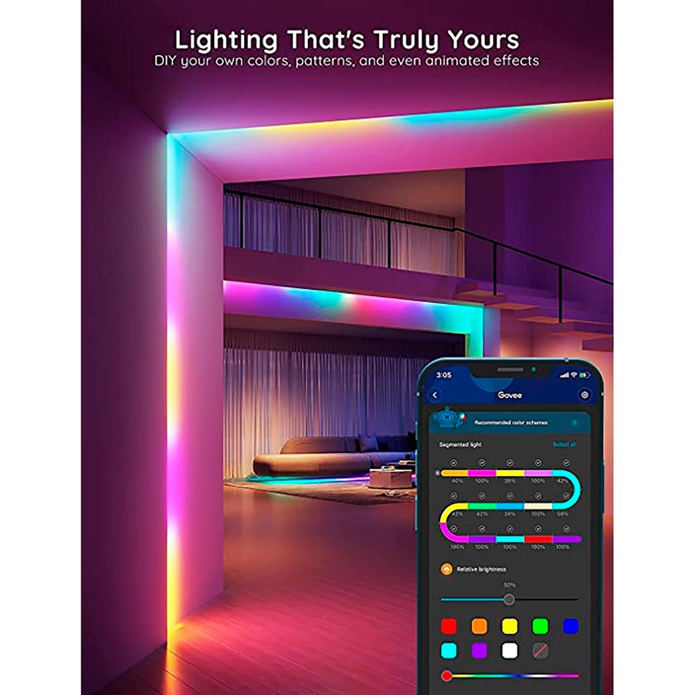 Govee Basic Wi-Fi + Bluetooth RGBIC LED Strip Lights - 5m - Hvit