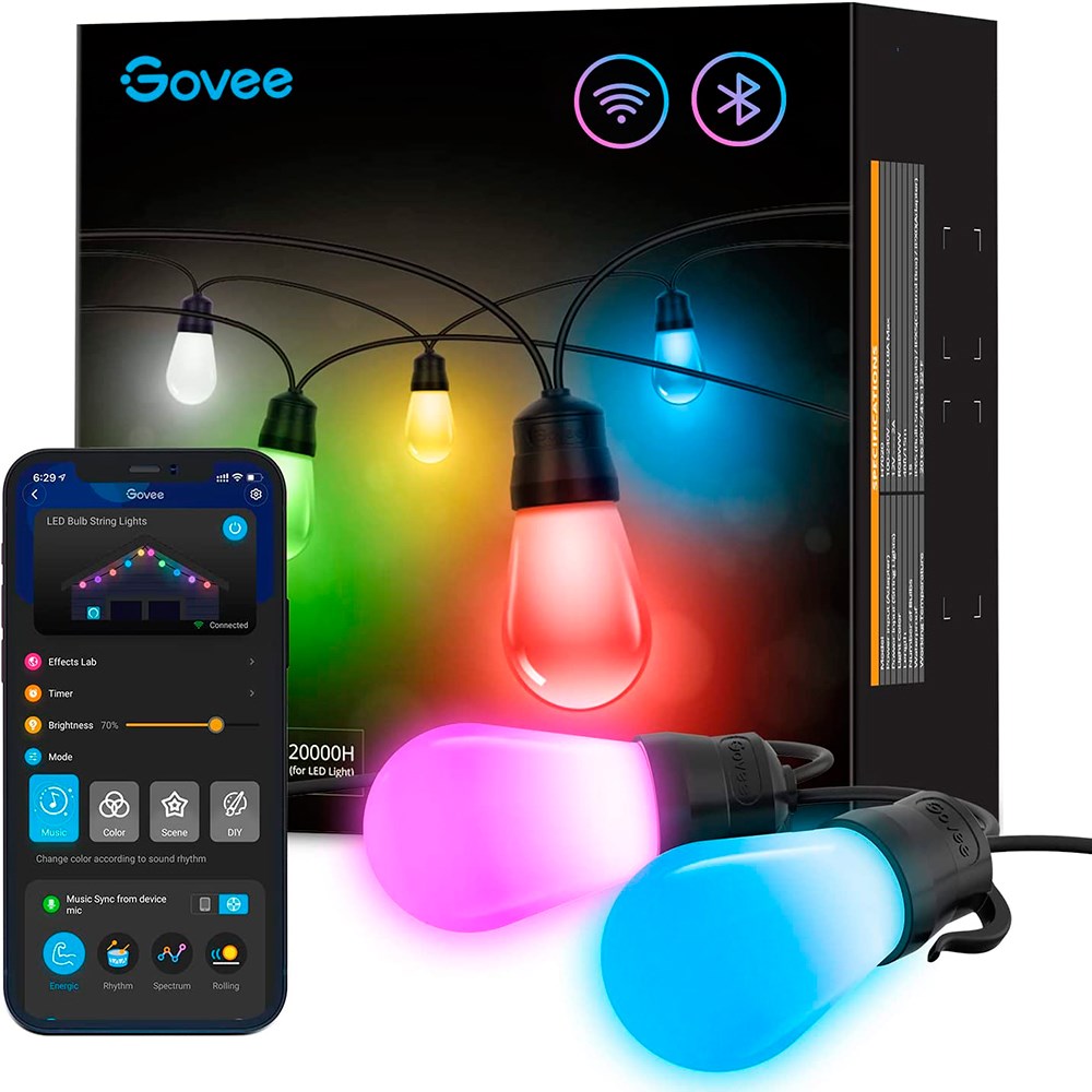 Govee RGBW Bluetooth & Wi-Fi Outdoor String Lights 14m - Svart