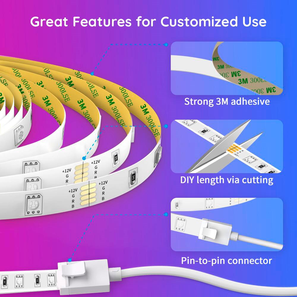 Govee Smart Wi-Fi + Bluetooth RGB LED Strip Lights 10m - Hvit