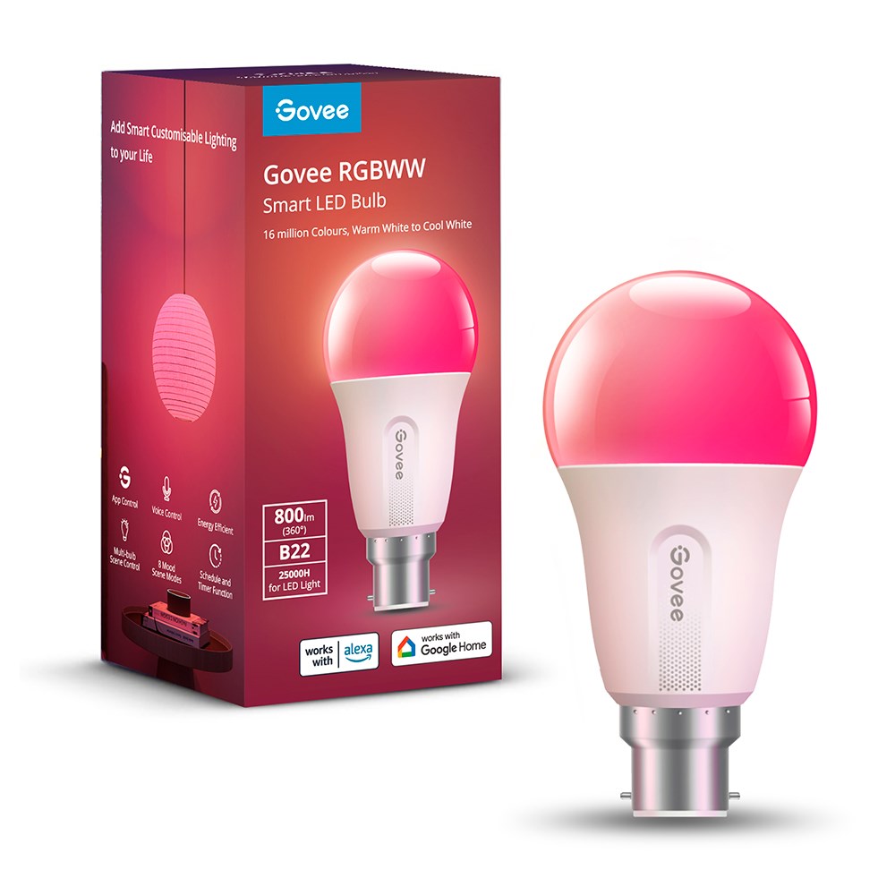 Govee 800lm WIFI & Bluetooth Smart Light Bulb - Hvit