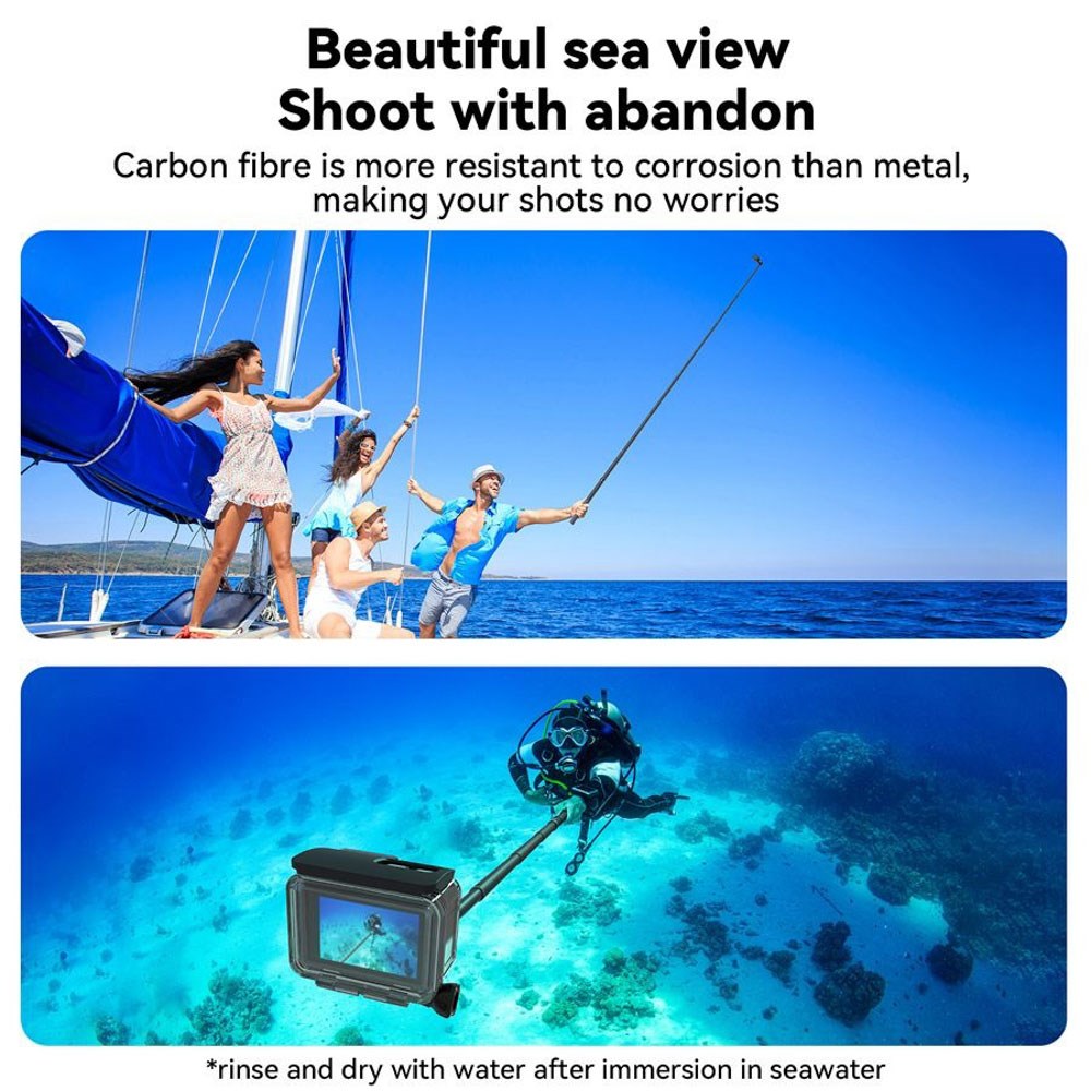 TELESIN Teleskopisk Selfiestang med Silikonhåndtak - 3 meter - Svart / Grå