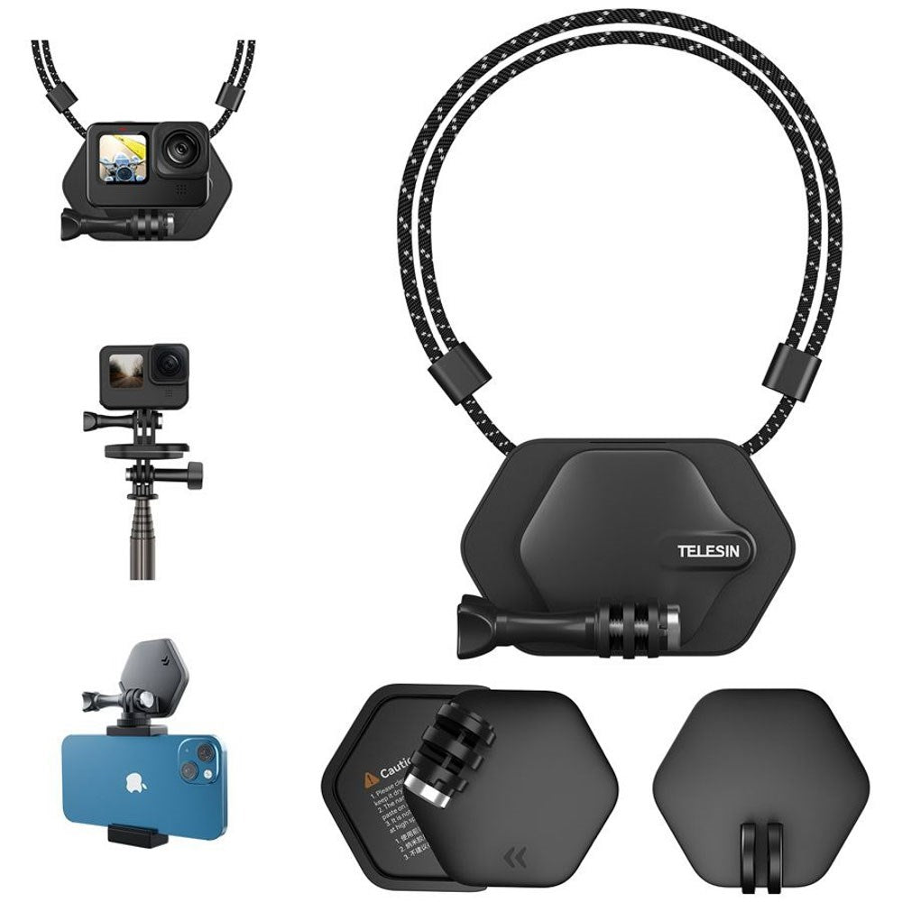 TELESIN Skjult Magnetisk Holder for Actionkamera - inkl. Gjenbrukbart Klistremerke - Svart