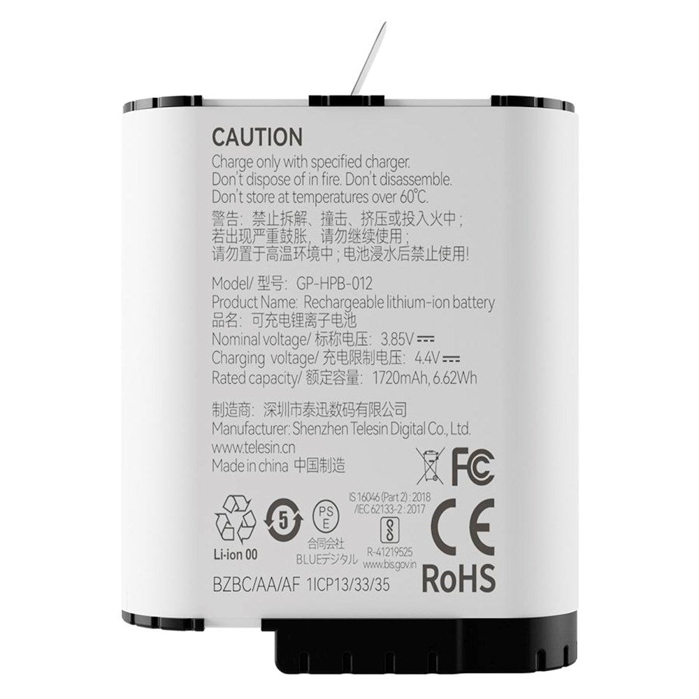 TELESIN Stamina Batteri til GoPro Hero 9 / 10 / 11 / 12 - Hvit