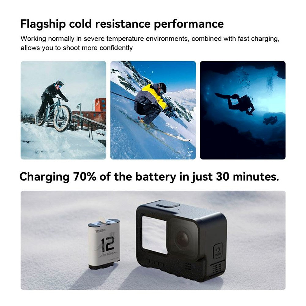 TELESIN Stamina Batteri til GoPro Hero 9 / 10 / 11 / 12 - Hvit