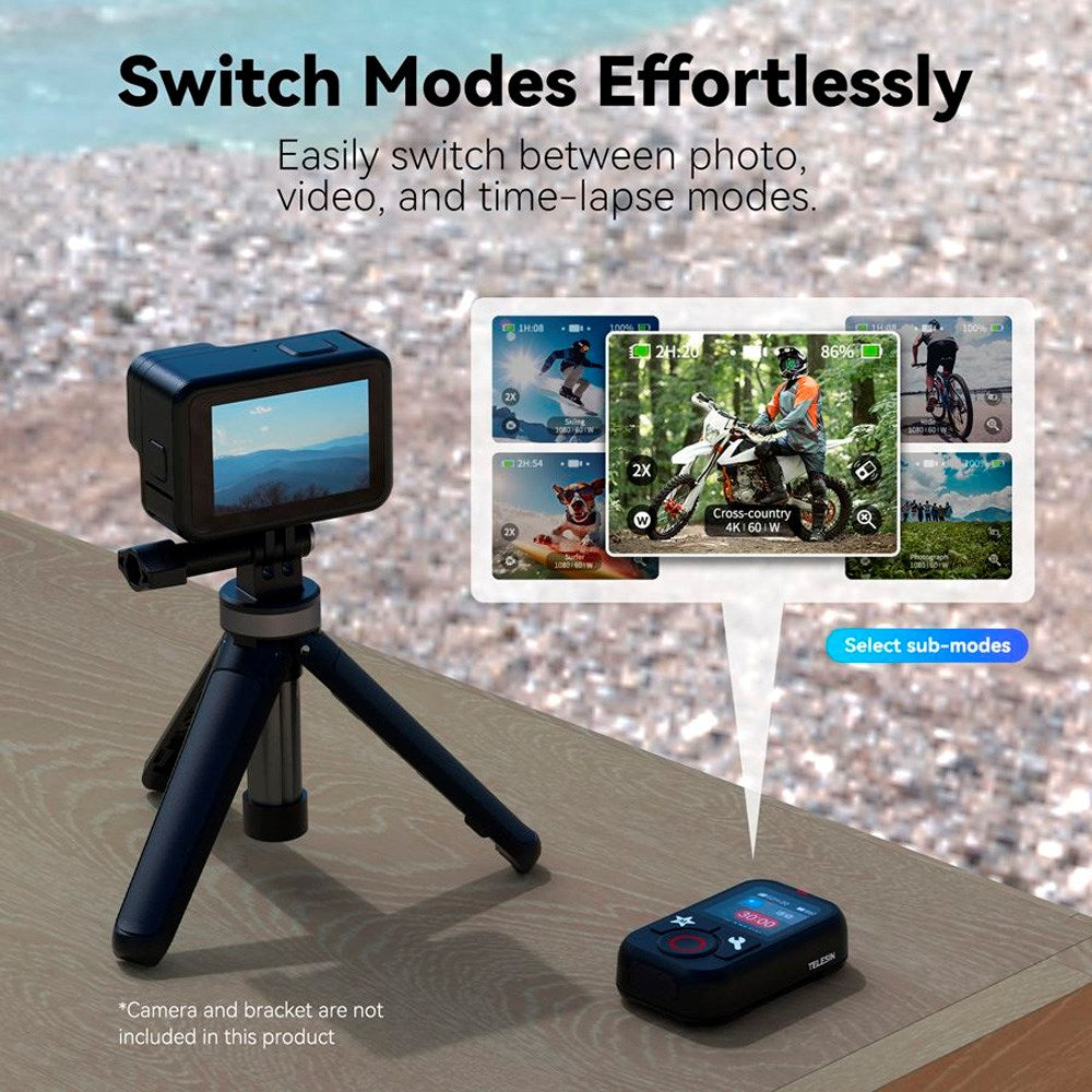 TELESIN Fjernkontroll for GoPro Hero 8 / 9 / 10 / 11 / 12 / 13 / MAX m. Håndleddsrem - Svart