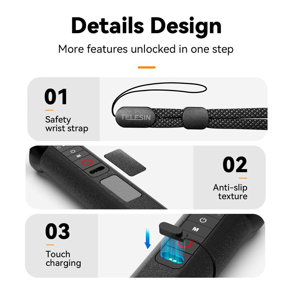 TELESIN Flytende Håndgrep Fjernkontroll for GoPro Hero 8 / 9 / 10 / 11 / 12 / 13 - Svart / Oransje