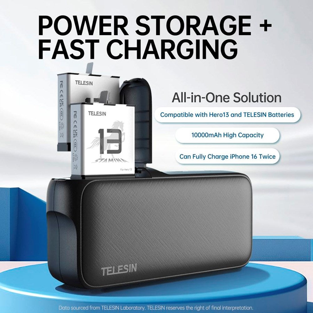 TELESIN PowerBank Batteri Lader til GoPro Hero 13 & Smartphones - Svart