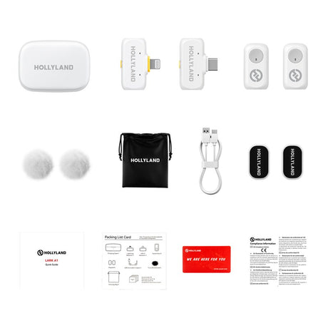 Hollyland Lark A1 Trådløst Mikrofonsett med 1 x USB-C RX & 1 x Lightning RX - Hvit