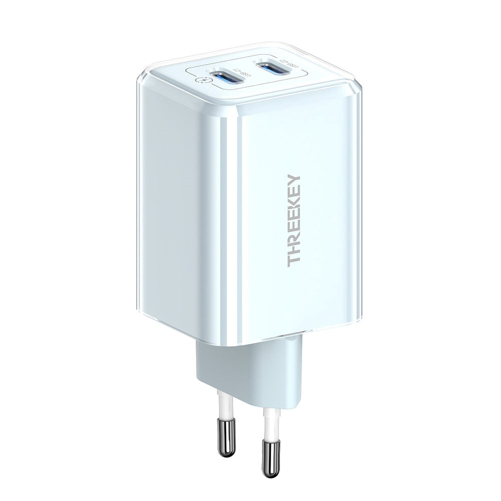 Threekey PD 35W USB-C GaN Fast Vegglader m. 2 x USB-C - Blå