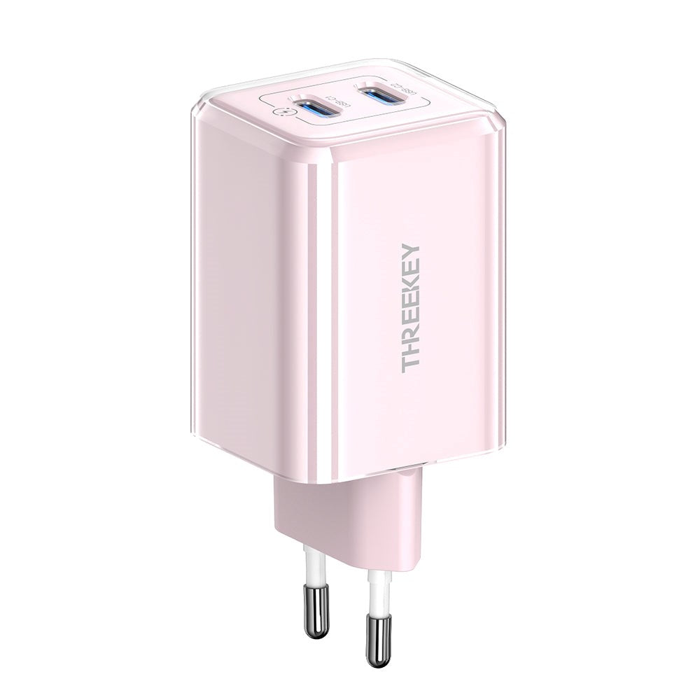 Threekey PD 35W USB-C GaN Fast Vegglader m. 2 x USB-C - Rosa