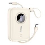Dudao K14 10.000 mAh PowerBank m. Innebygd USB-C Kabel & Lightning Kabel - Beige