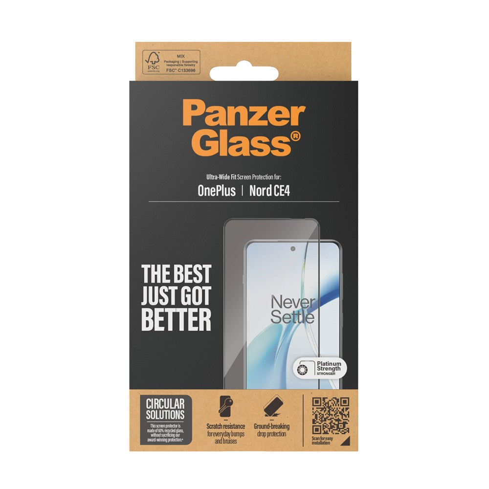 OnePlus Nord CE4 (5G) PanzerGlass Ultra Wide Fit Skjermbeskyttelsesglass - Platinum Strength - Svart Kant