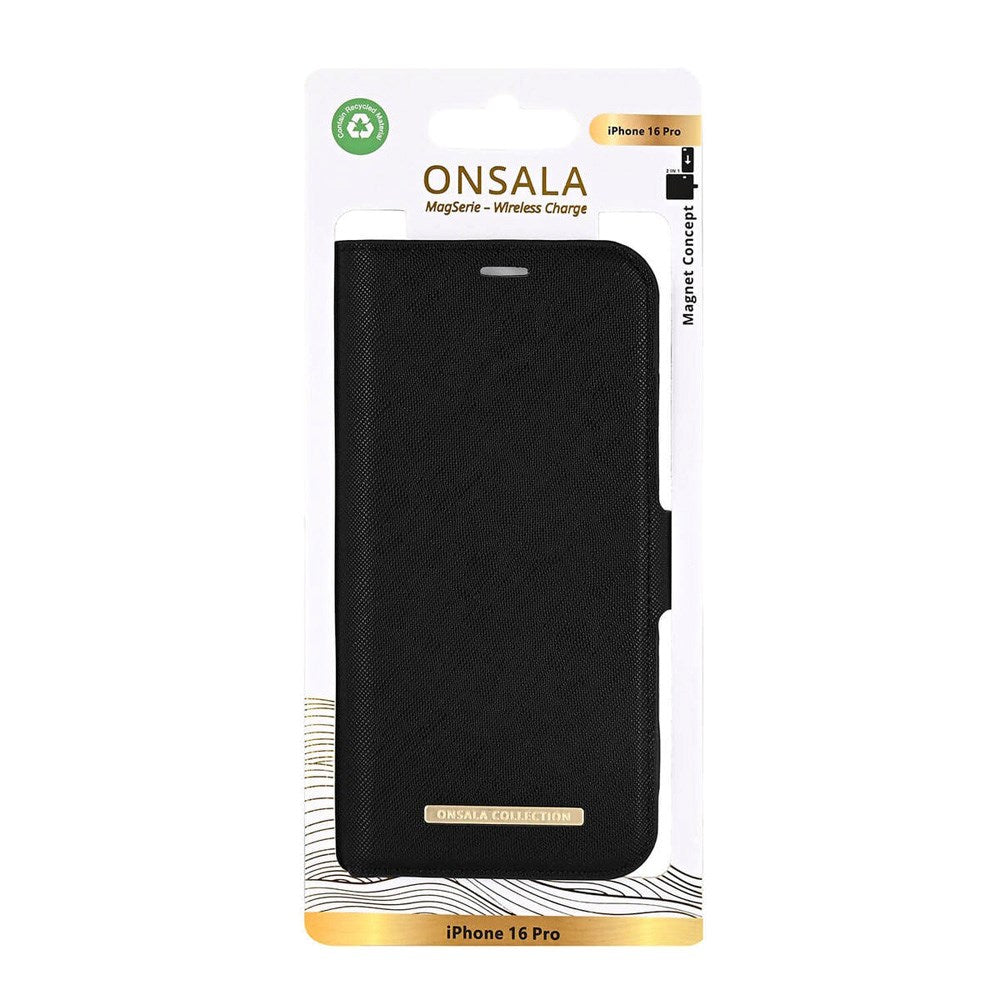 GEAR ONSALA iPhone 16 Pro ECO Flip Deksel m. Lommebok - MagSafe Kompatibel - Black