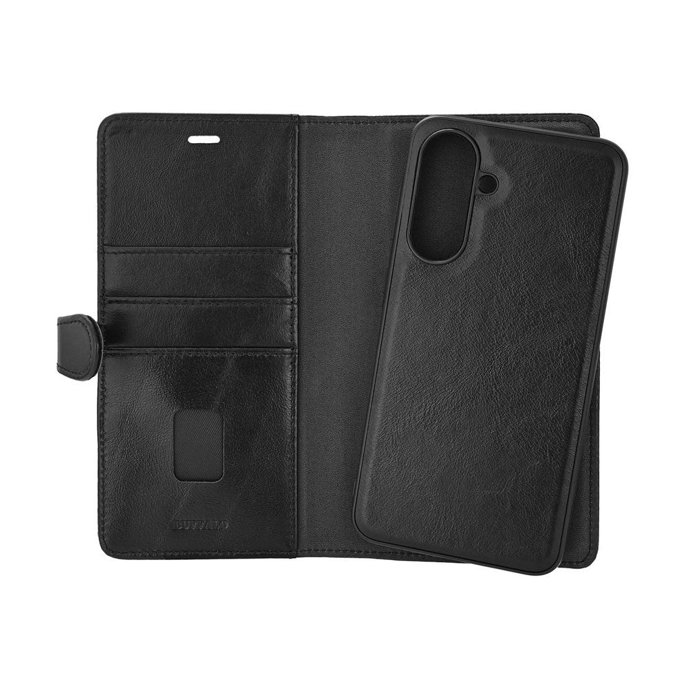 Samsung Galaxy A57 Buffalo 2-i-1 Ekte Skinn Flip Deksel - Svart