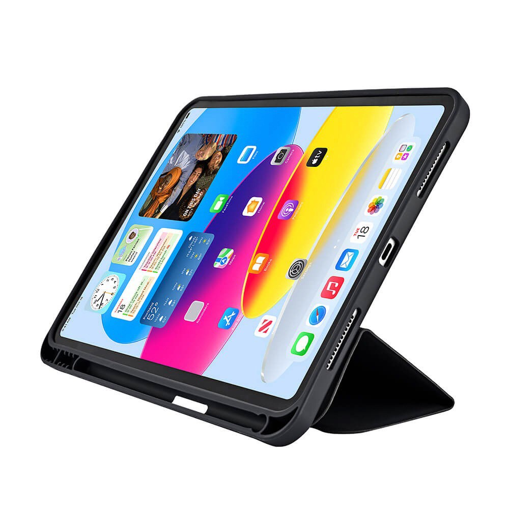 iPad 10.9" (2022) GEAR Pencilpocket Skinn Flip Deksel - Svart