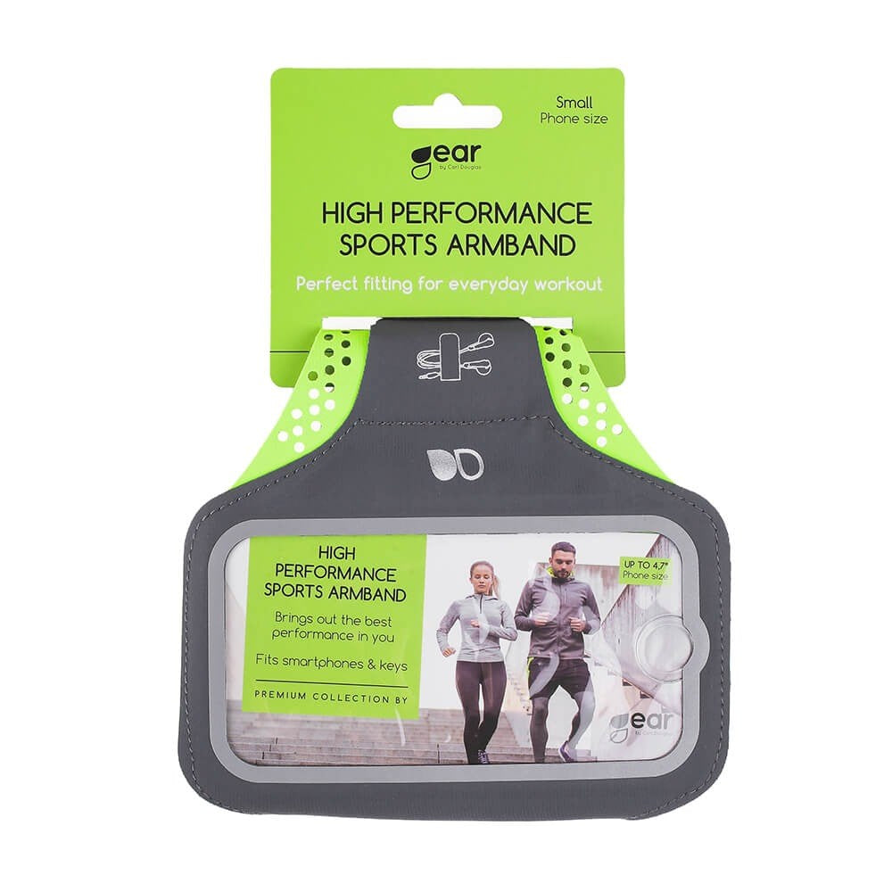GEAR Universal Løpearmbånd for Mobil med Lomme for Nøkkel & Reflekterende Kant (Maks. Mobil: 70 x 140 mm) - Grå / Grønn