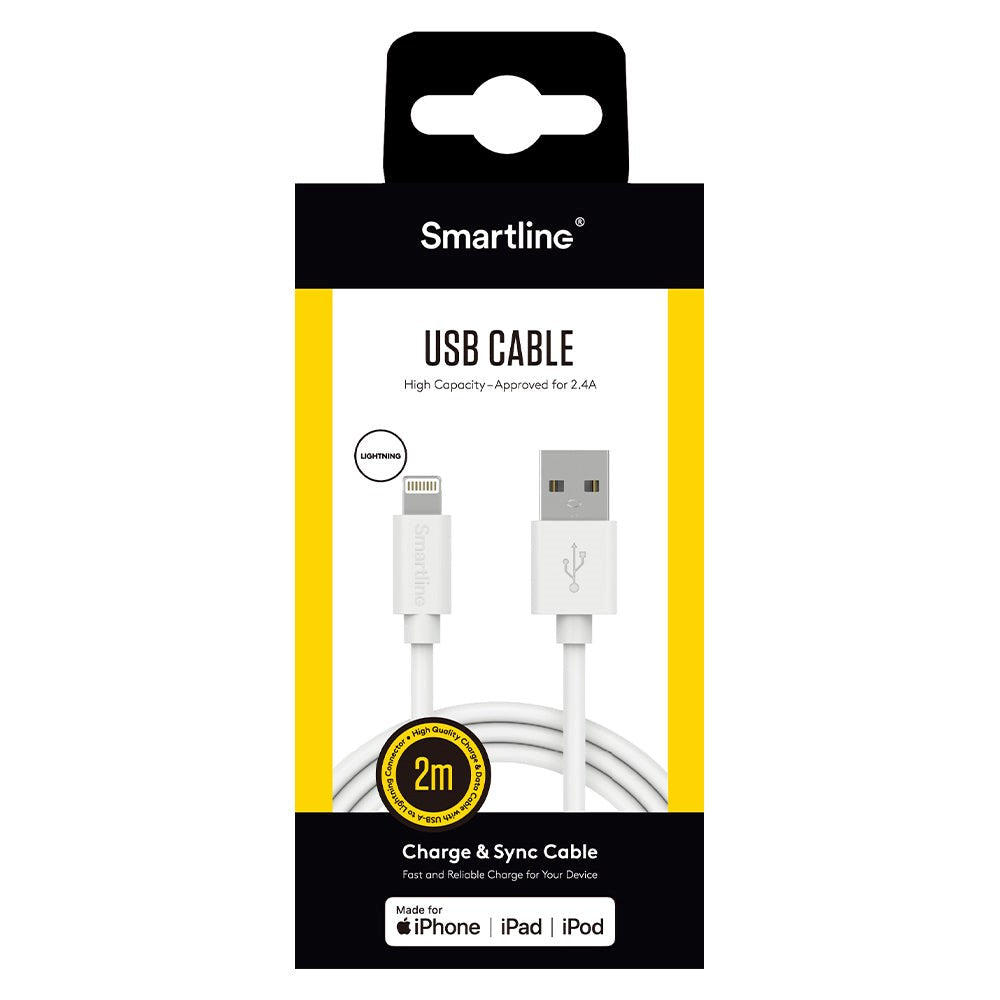 Smartline USB-A til Lightning Kabel 2 m. - Hvit