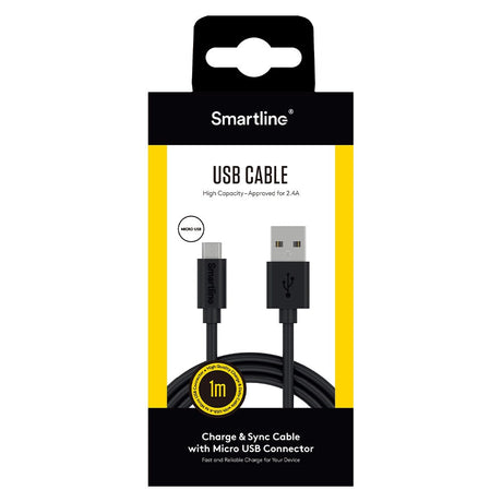 Smartline USB-A til Micro USB Kabel 1 med - Svart