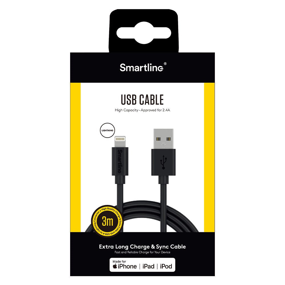 Smartline USB-A til Lightning Kabel 3 med - Svart