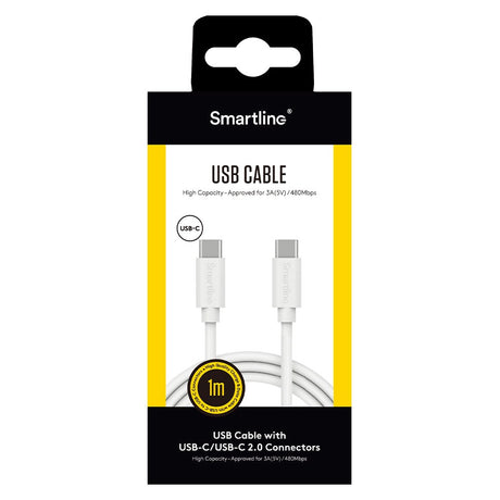 Smartline (3A/15W) USB-C til USB-C Kabel 1 med - Hvit