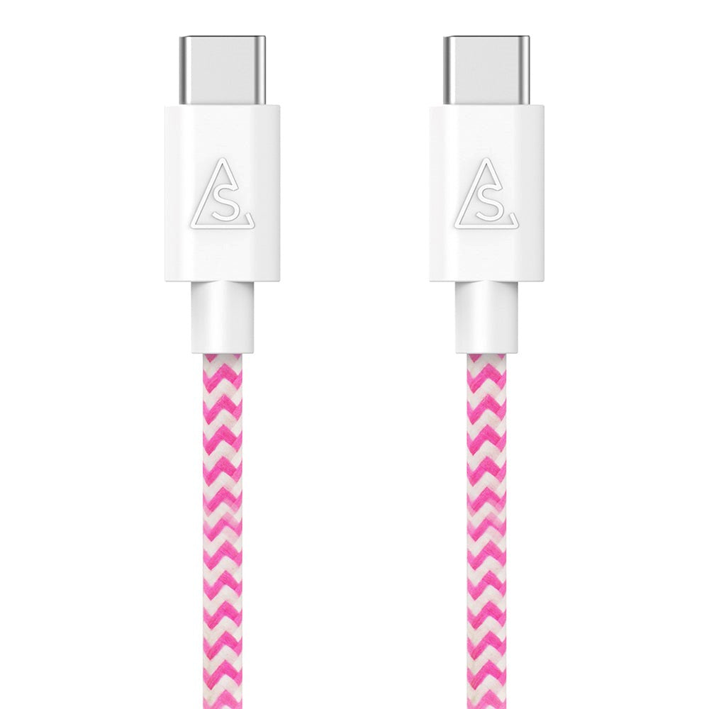 Smartline Braided (3A/15W) USB-C til USB-C Kabel 1 med - Rosa / Hvit