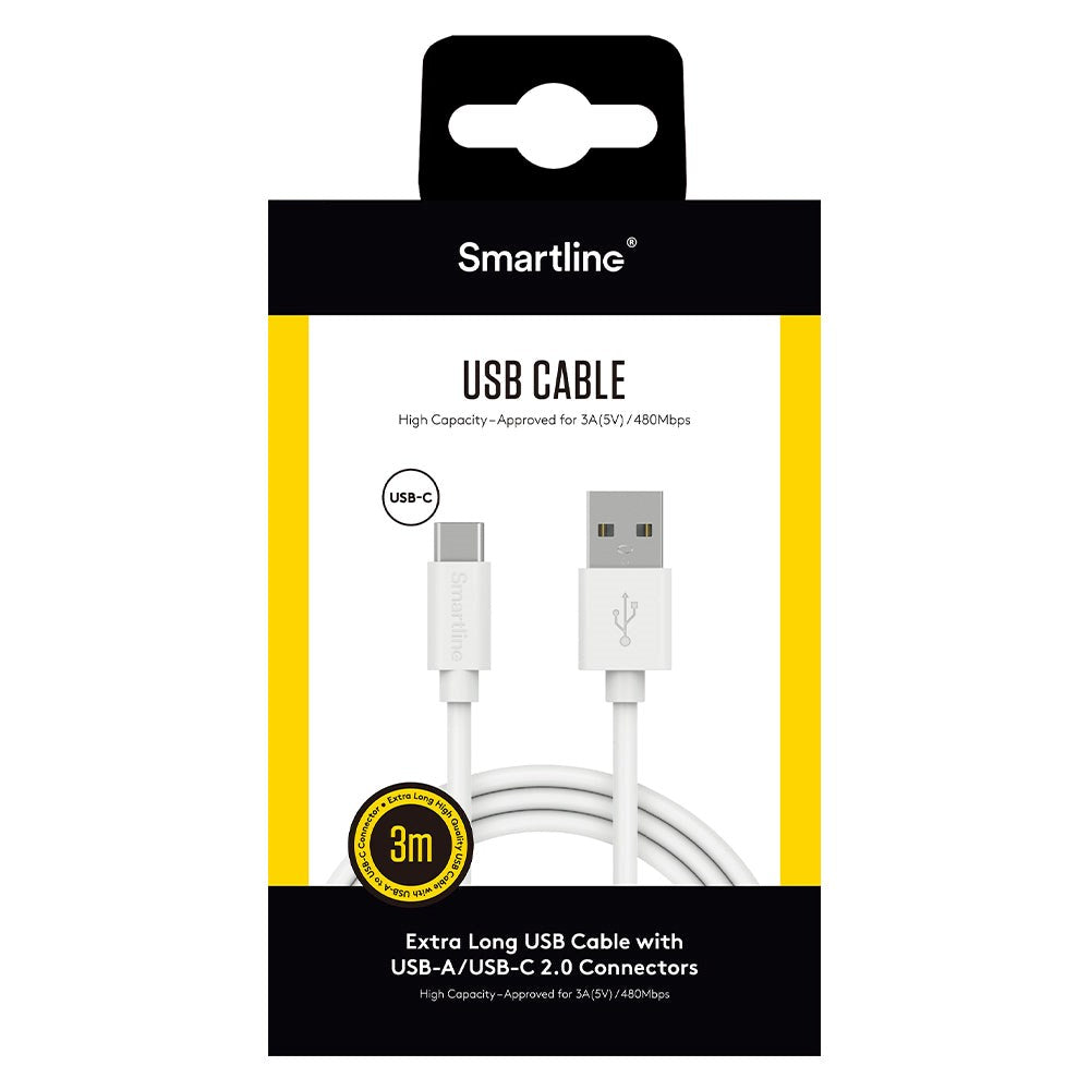 Smartline (3A/15W) USB2.0 - USB-C Kabel 3 med - Hvit