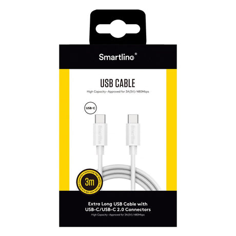 Smartline (3A/15W) USB-C til USB-C Kabel 3 m - Hvit