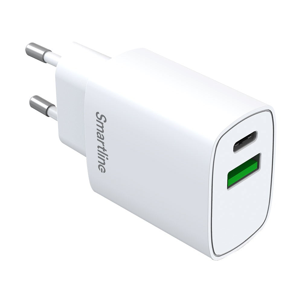 Smartline PD 20W Vegglader m. 1 x USB-A & 1 x USB-C - Hvit